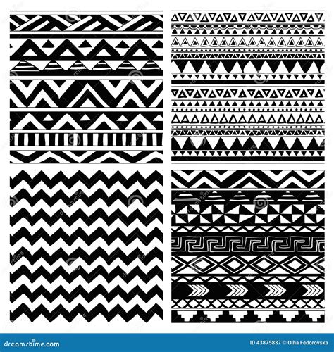 Aztec Tribal Seamless Black And White Pattern Set Illustration 43875837