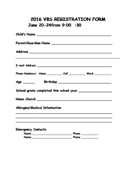 Free Printable Vbs Registration Forms Printable Templates