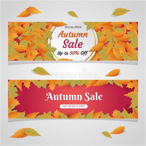 Autumn Sell Discount Horizontal Banner With Leaf And Red Background