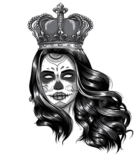 Vector Illustration Design Of A Crowned Skull Girl In Monochromatic Style Vector Sugar Death