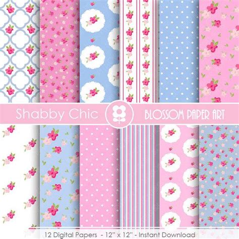 Shabby Chic Papers Digital Floral Pink Cottage Scrapbook Etsy