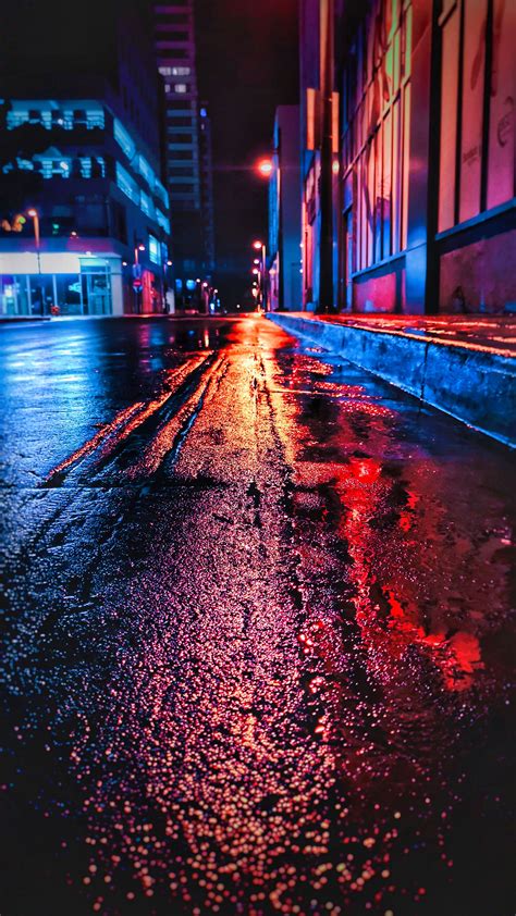 Download Wallpaper 2160x3840 Street Night Wet Neon City Samsung