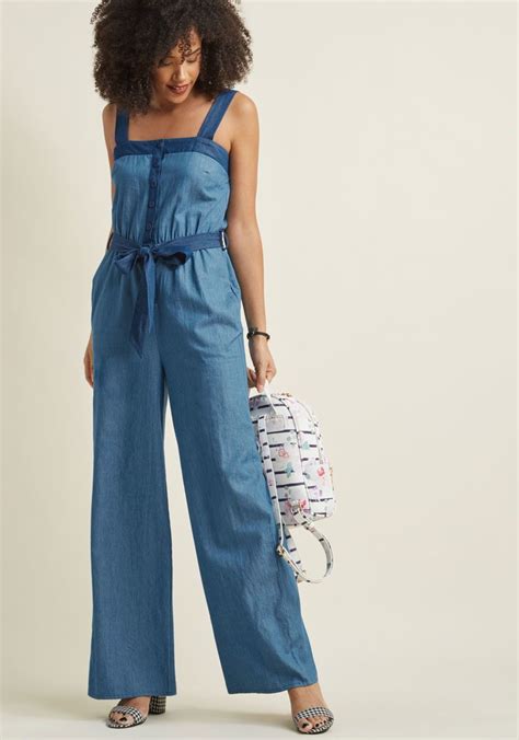 just jaunty chambray jumpsuit modcloth chambray jumpsuit overalls fashion spring jumpsuits