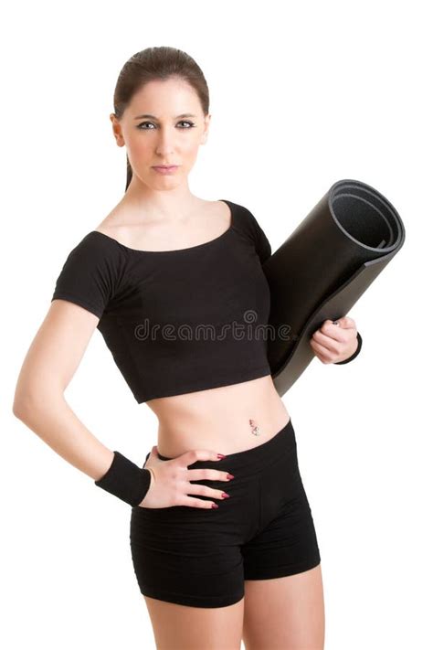 Woman Holding A Mat Stock Image Image Of Happy Isolated 54015355