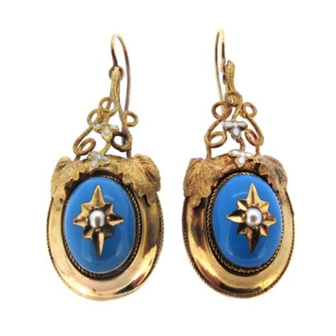 Antique Gold Seed Pearl And Enamel Earrings Ar Ullmann