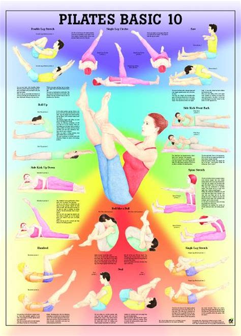 Pilates Basic 10 Laminated Fitness Poster Workout Posters Pilates