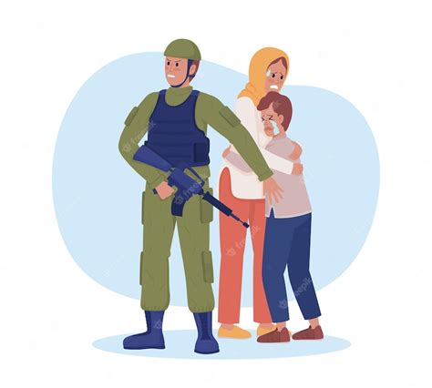 Premium Vector Militant Protecting Scared People 2d Vector Isolated