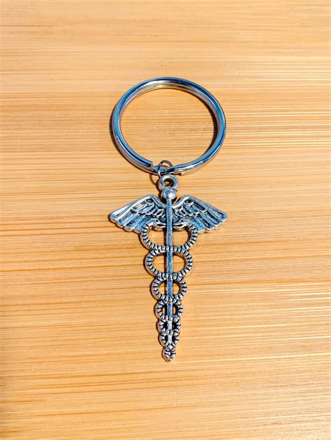 Caduceus Keychain Medical Symbol Keychain Medical Keychains Etsy