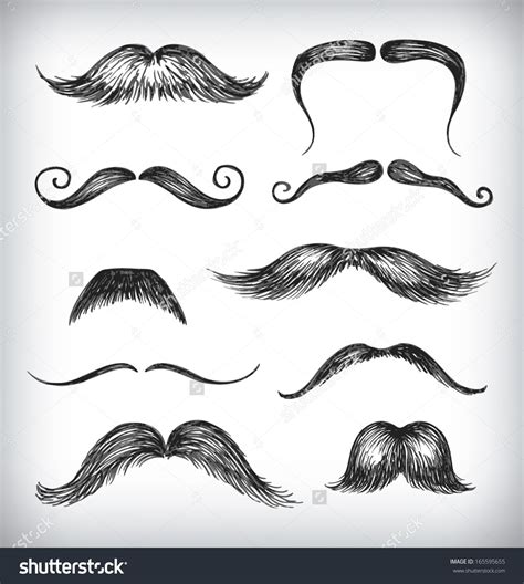 Hand Drawn Set Of Mustache Vector Illustration In A Sketch Style