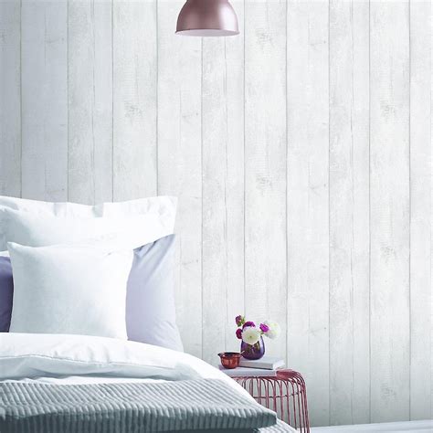 Arthouse Distressed Wood Panel Effect Wallpaper In White White Washed