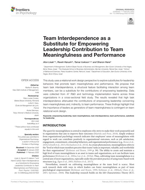 Pdf Team Interdependence As A Substitute For Empowering Leadership