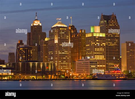 Skyline Of Detroit Michigan Usa Seen From The City Of Windsor