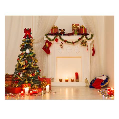5x7ft Vinyl Christmas Tree Fireplace Background Photography Studio
