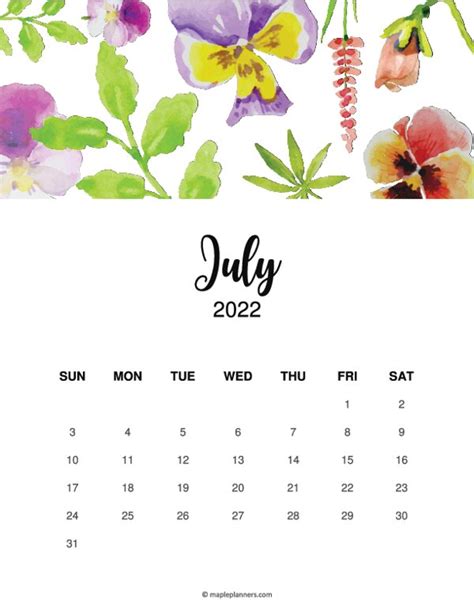 July 2022 Calendar Printable Monthly Calendar