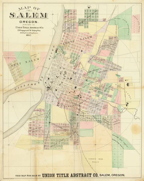 Map Of Salem Oregon Published By Union Abstract Title Co 1892