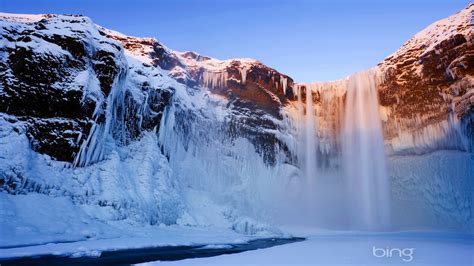 Snow And Ice Waterfall 2013 Bing Widescreen Wallpaper