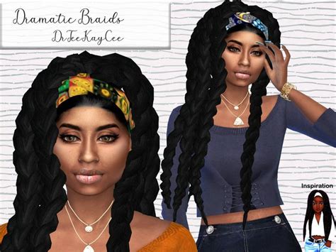 Drteekaycees Dramatic Braids In 2021 Sims 4 Black Hair Hair Styles
