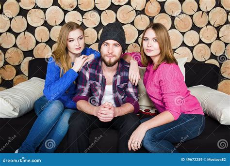 One Man And Two Women Stock Image Image Of Shirt Decor 49672259