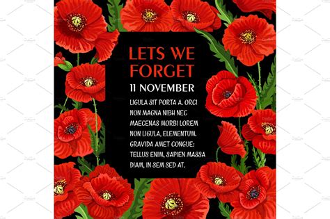 Remembrance Day 11 November Vector Poppy Poster ~ Illustrations