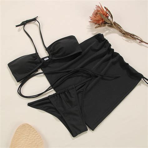 Custom Wholesale Solid Black Bikinis Wholesale Open Sexy Design 2