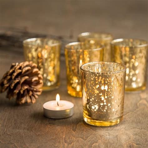Eastland hanging mercury patterned holder 3.5 set of 12. SET OF 72 Gold Mercury Glass Candle Votive Mercury Glass ...