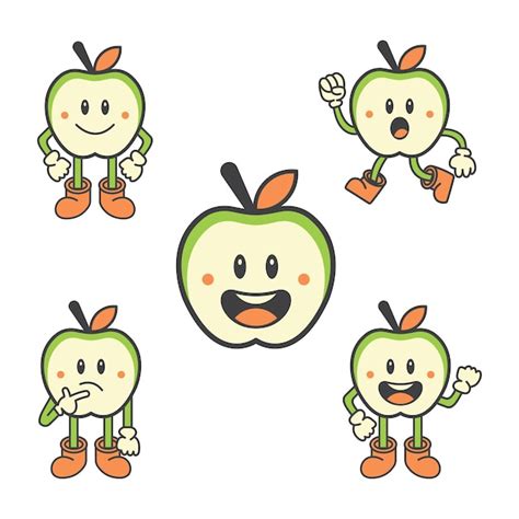 Premium Vector Apple Mascot Set Vector Illustrations