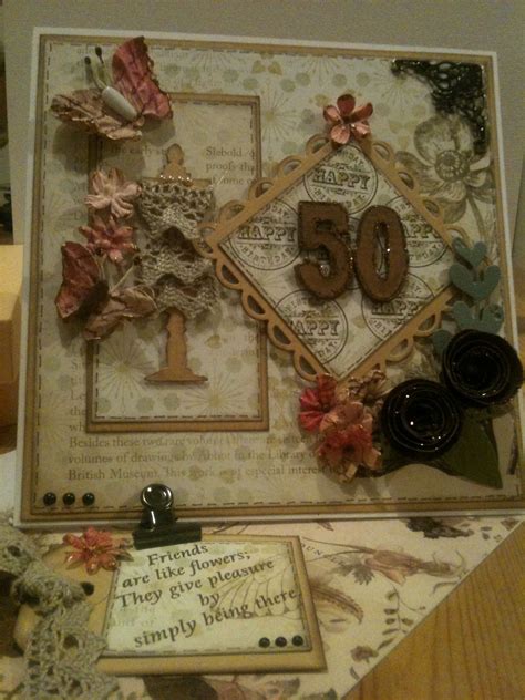 Vintage 50th Birthday Card Twisted Easel Using Mixed Media