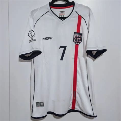 David Beckham England 2002 World Cup Jersey Home White Mens L 7 9400