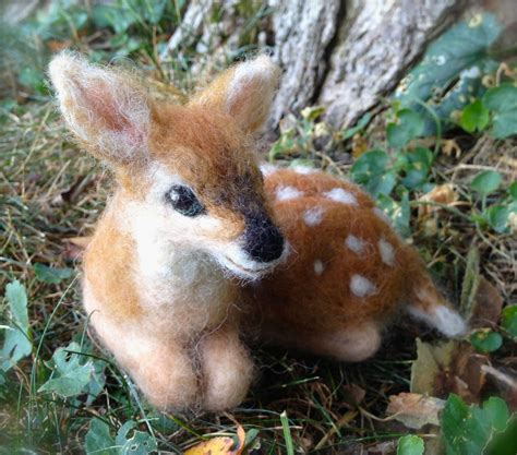 Needle Felted Deer Fawn Curled Up Laying Down By Claudiamariefelt On