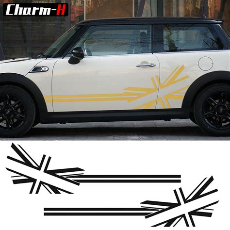 2pcs Union Jack Flag Side Stripes Door Side Decal Stickers For Bmw Mini