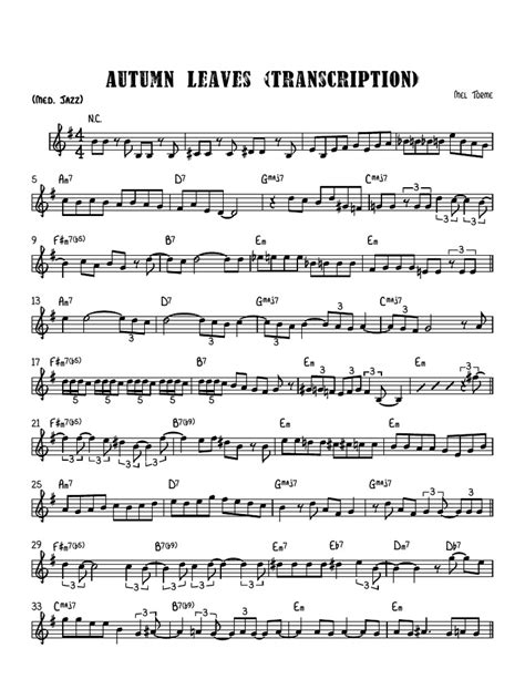 Autumn Leaves Transcription Full Score