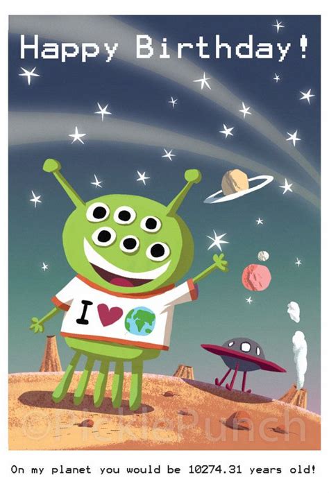Alien Card Alien Birthday Card Space Card Alien Art Happy