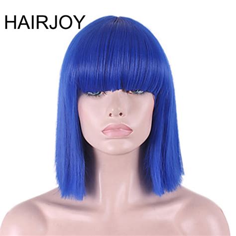 hairjoy full bangs medium length bobo style woman synthetic hair wig high temperature fiber 10