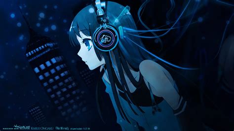 デスクトップ壁紙 図 アニメの女の子 音楽 青 ヘッドフォン 闇 スクリーンショット コンピュータの壁紙 1920x1080