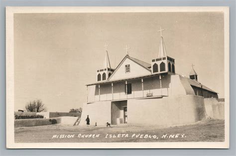 Mission Church Rppc Isleta Pueblo Nm Bernalillo County—rare Antique