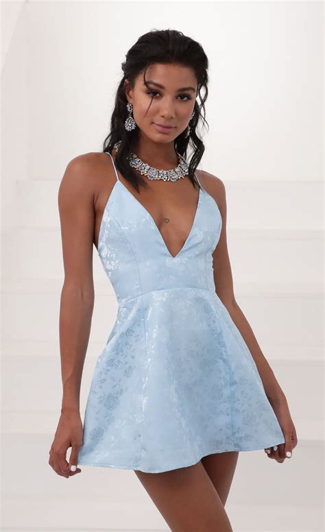 Homecoming Dresses 2022 Olivia Floral Jacquard Mini Dress In Sky Blue