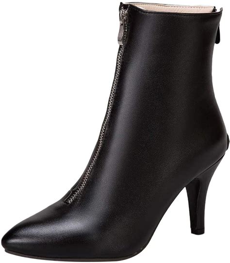 Mediffen Women Stiletto Heels Dress Boots Zipper Pointed Toe Evening
