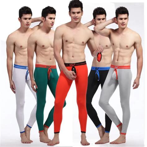 Brand Men Long Johns Men Warm Thermal Pants Elastic Line Of Sexy U Convex Pouch Penis T Back Gay