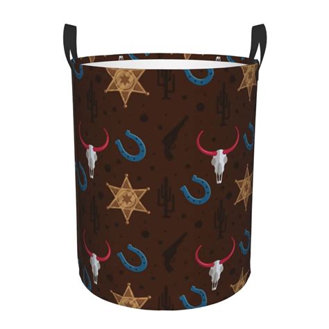 Znduo Western Cowboy Traditional Wild Art Pattern Laundry Basket
