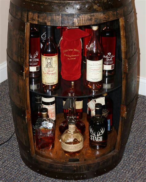 whiskey barrel display liquor cabinet with double by barrelworx