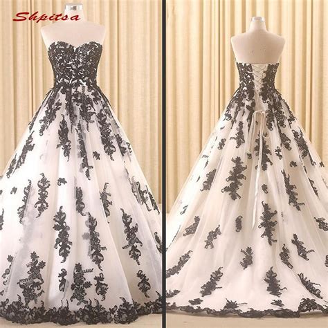Lace Black And White Wedding Dresses Sweetheart Tulle Plus Size Bride