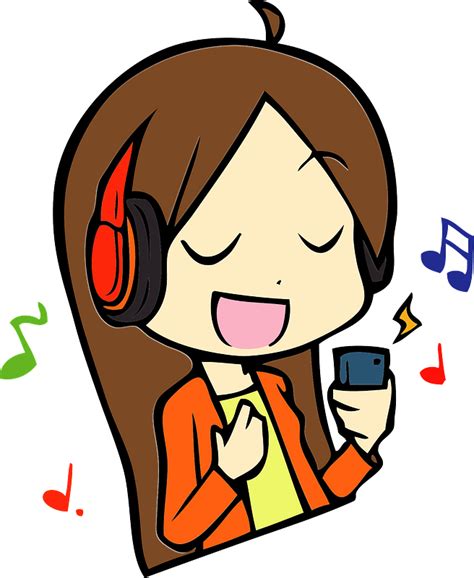 Girl Is Listening To Music On Headphones Clipart Free Download