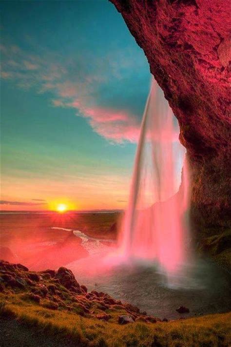 Sunset Waterfall Nature Waterfall Beautiful Waterfalls