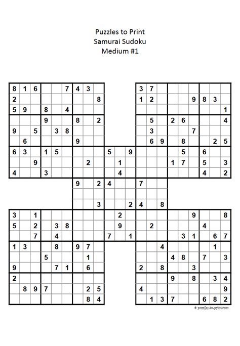 Ready To Print Pdf File For A Medium Difficulty Samurai Sudoku