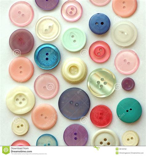 Pastel Colored Vintage Buttons On White Background Stock