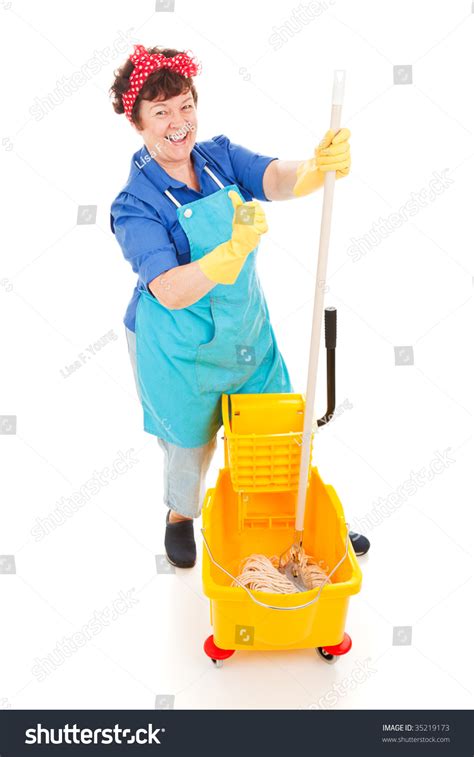Happy Confident Cleaning Lady Her Mop Stock Photo 35219173 Shutterstock