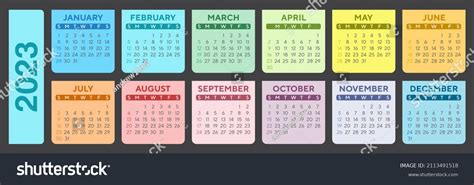 2023 Calendar Horizontal Calendar Template On Stock Vector Royalty