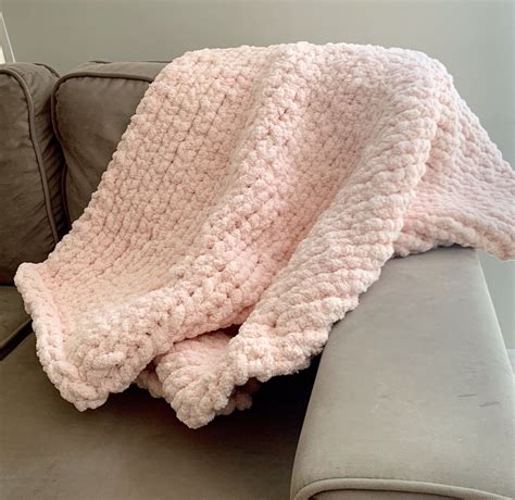 Soft Pink Handmade Chunky Knit Throw Blanket Breathable Etsy Chunky Knit Throw Blanket