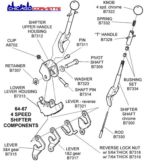 1964 67 4 Speed Shifter Components Diagram View Chicago Corvette Supply