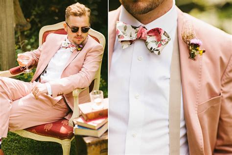 Dapper Daring Groom Wears Pale Peach Suit And Bow Tie Tenue Mariage